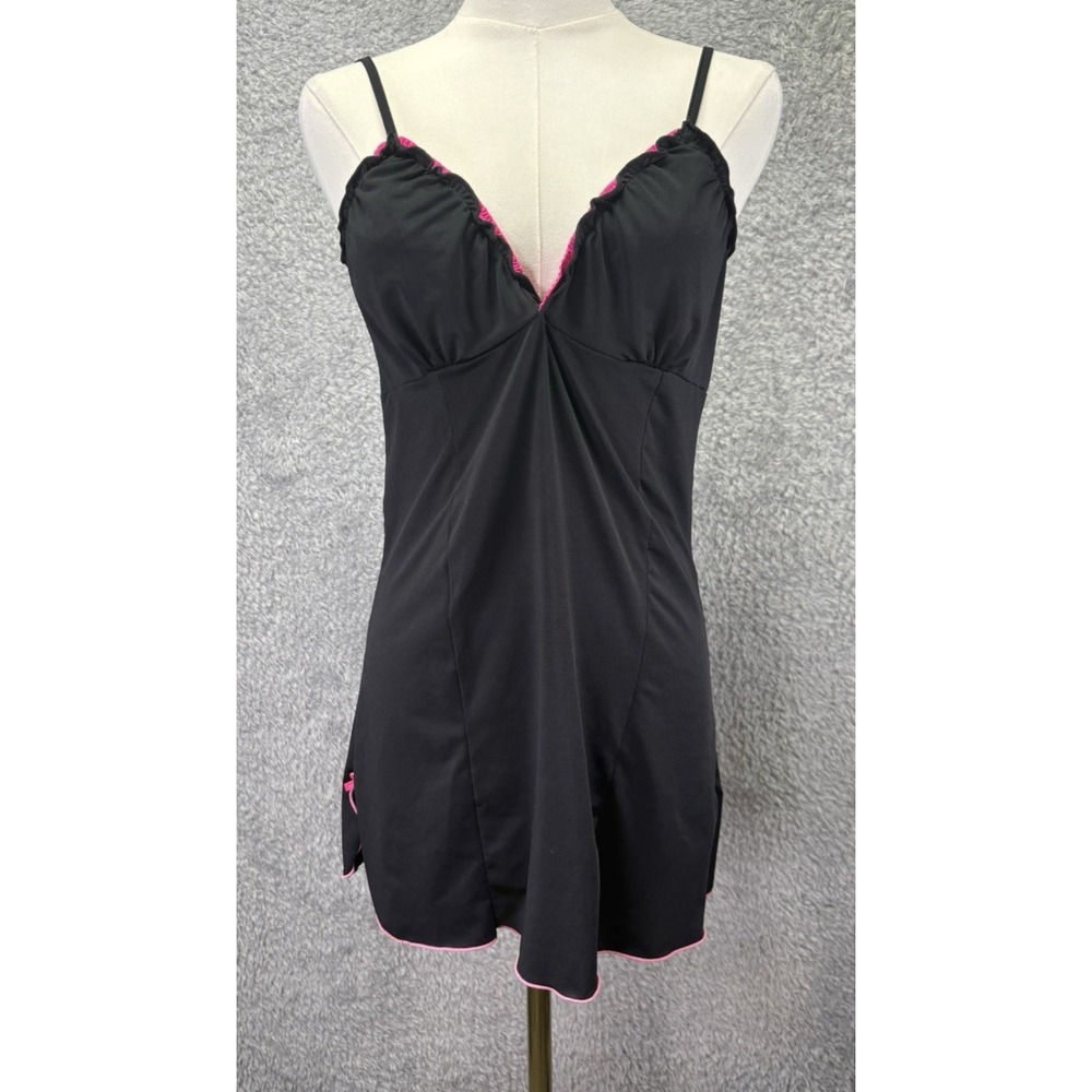 Vintage Y2K Black Pink Chemise Babydoll Slip Dress Lingerie Nightie Small Tall